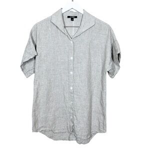 Kal Rieman Womens Stripe Linen Button Up Short Sleeve Shirt Size Small